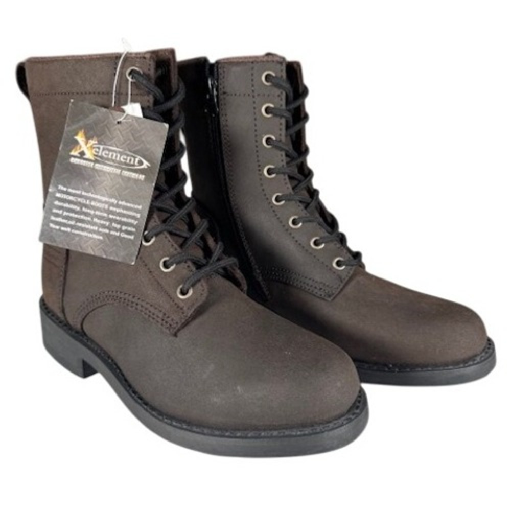 NWT Xelement‎ Womens Brown Leather Motorcycle Boots Side Zip Lace Up Size 7.5